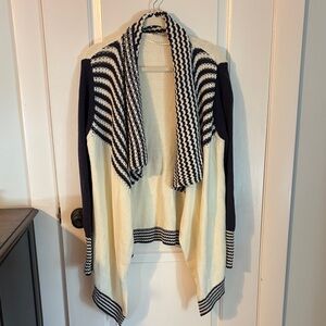 LOFT Navy and Ivory Striped Cardigan